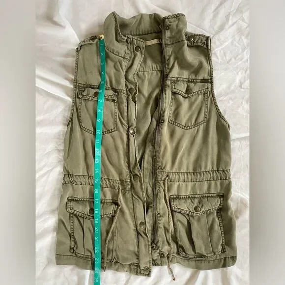 Max Jeans Olive Green long Utility Cargo Vest with pockets barn jacket size S - Picture 8 of 12